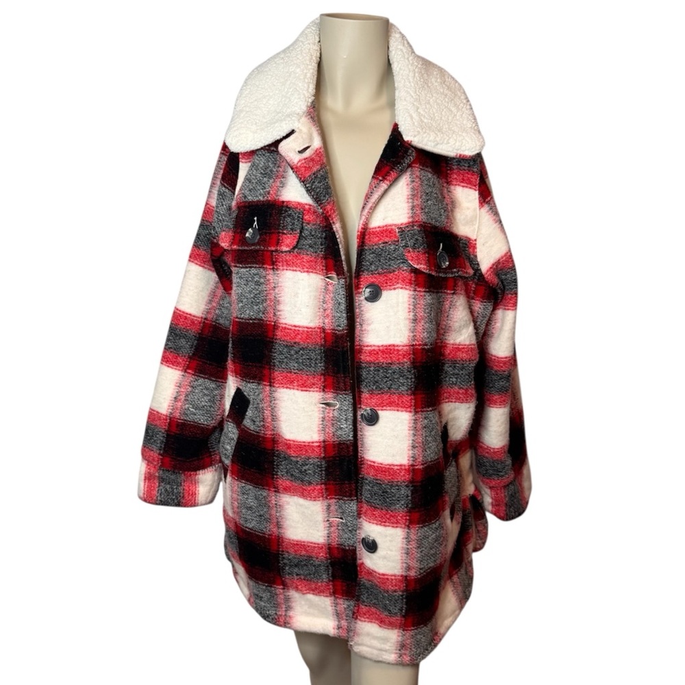 Joe Fresh Red and Black Plaid Sherpa Lined Jacket